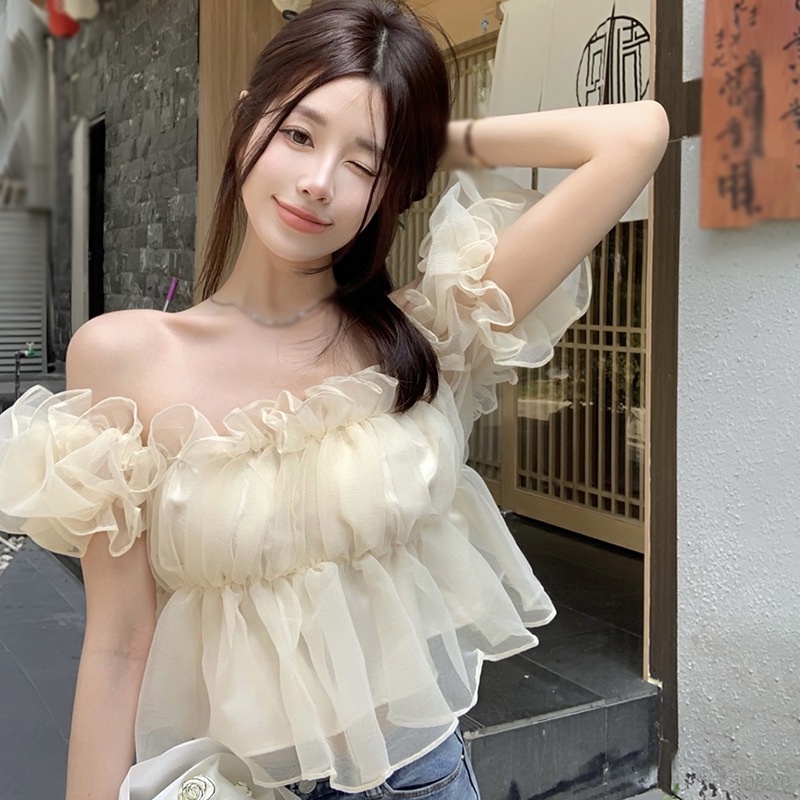 Áo Tay Phồng Ngắn Cổ Vuông Thoáng Khí Thời Trang Cho Nữ