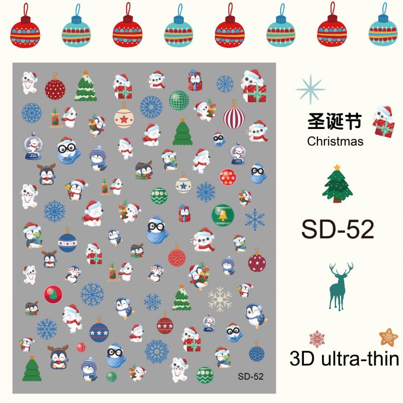 [Hàng mới về] Tờ miếng dán móng tay họa tiết giáng sinh nhiều màu sắc xinh xắn