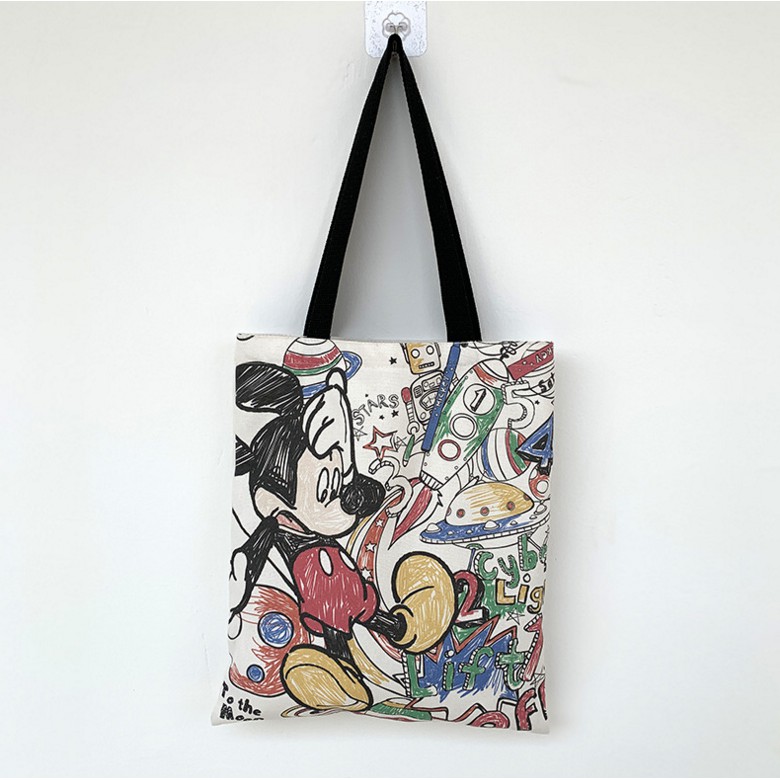 Túi tote vải canvas chuột Mickey có khóa kéo