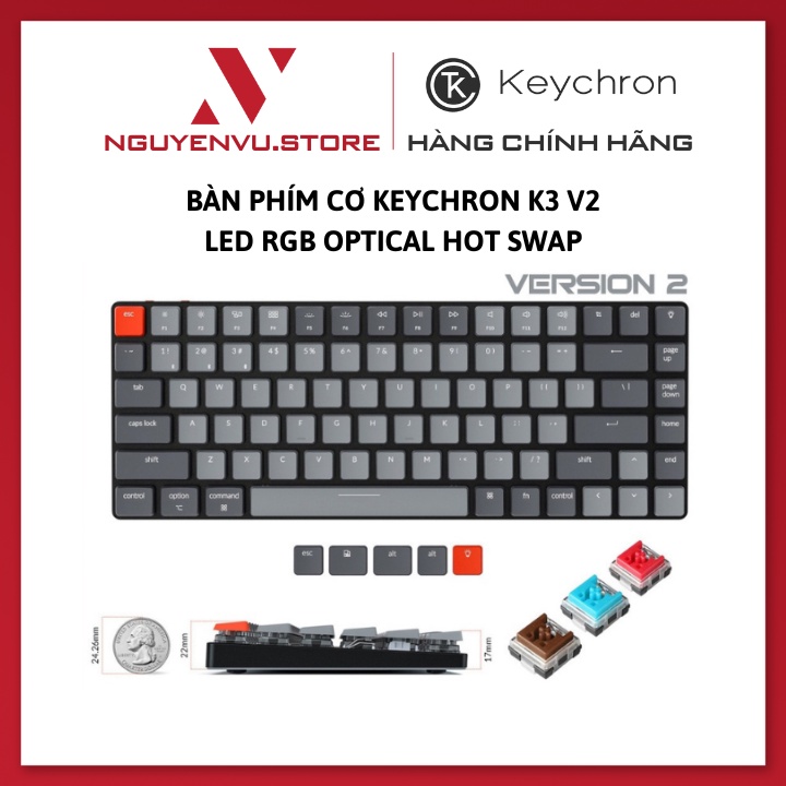 Bàn phím cơ Keychron K3V2 - LED RGB - Switch Quang học Optical - Bản nhôm - Hàng chính hãng