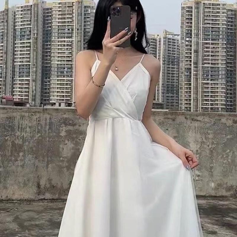 Đầm dây treo IELGY kiểu lưới màu đen cho nữ