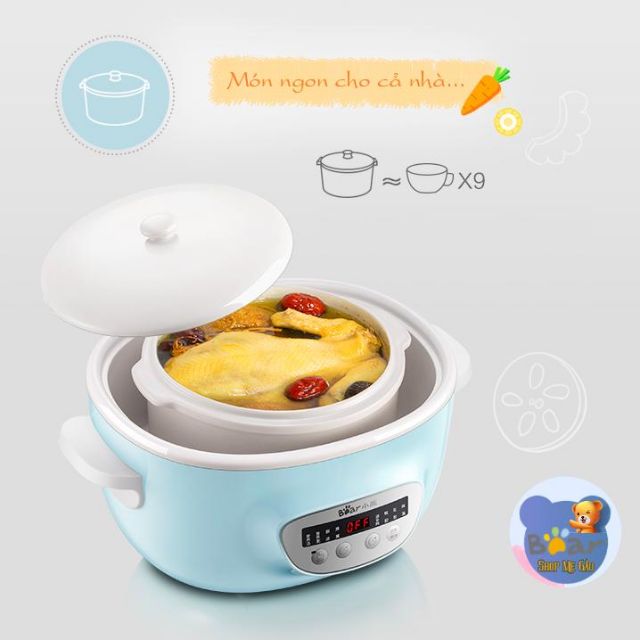 Nồi Nấu Cháo Chậm, Nồi Ninh Hầm Đa Năng BEAR - Model SUBE003 Dung Tích 2,5L - Bảo Hành Chính Hãng 18 Tháng