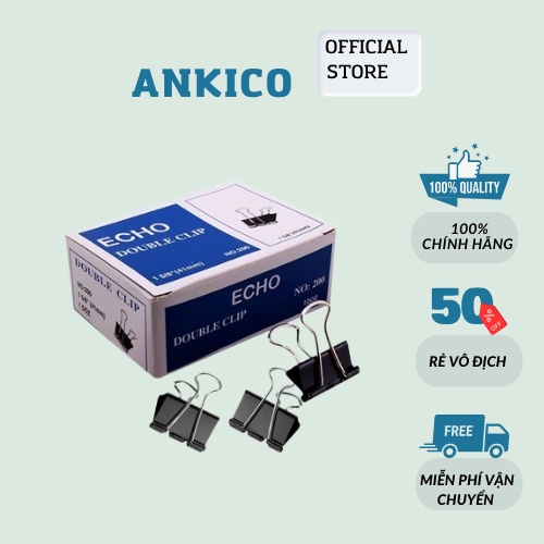 Kẹp giấy Echo kẹp bướm nhiều loại 15mm ,19mm , 25mm , 32mm , 41mm , 51mm ANKICO