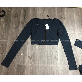 Áo croptop f21 tay dài nút cài - 3297