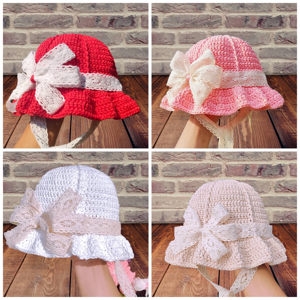 Mũ Nón Nơ Tiểu Thư Có Dây Cột Cho Bé Gái
