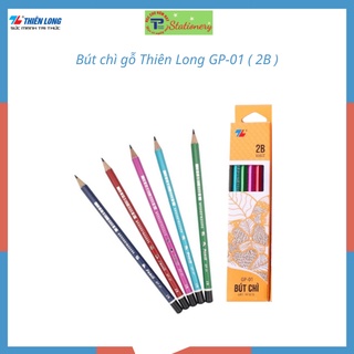  Hộp 10 cây bút chì gỗ Thiên Long 2B không tẩy gỗ khô tự nhiên an toàn màu ngẫu nhiên GP01 