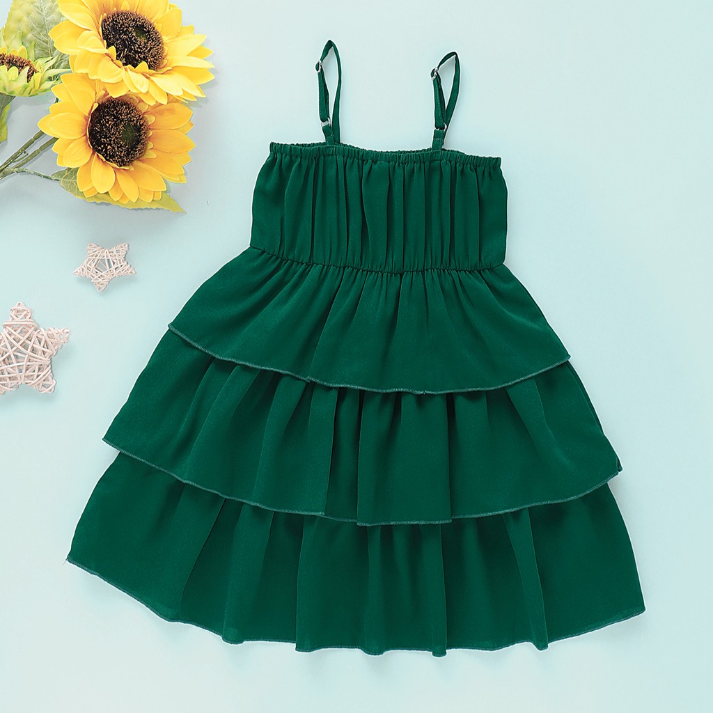 Đầm hai dây Tutu Mikrdoo màu xanh lá thời trang dự tiệc mùa hè cho bé gái 1-6 tuổi