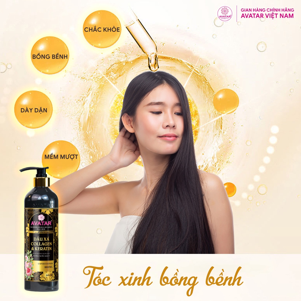 Dầu Xả Avatar Collagen &amp; Keratin Dưỡng Ẩm Phục Hồi Tóc, Mềm Mượt, Sạch Gàu Chai 800ml