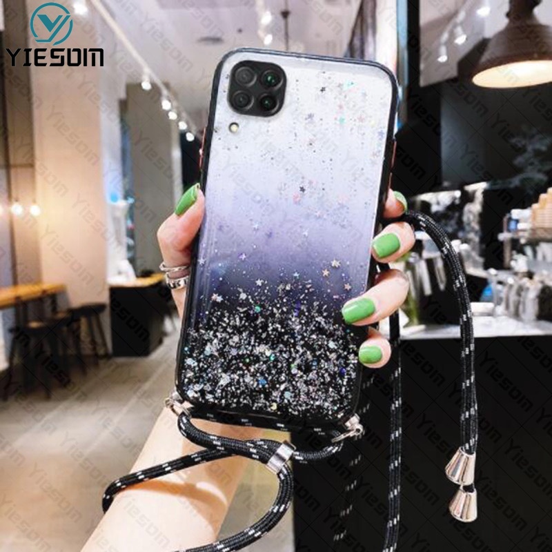 Ốp Điện Thoại Màu Gradient Sang Trọng Có Dây Đeo Cho Samsung Galaxy A12 M12 A22 M32 M22 A42 5G 4G