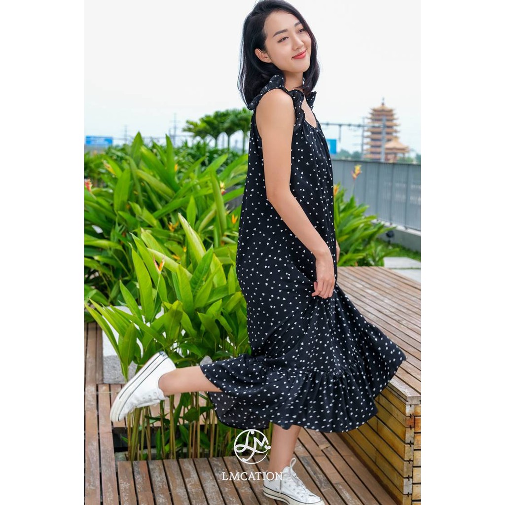 Đầm Maxi Tay Bèo Dáng Dài LMcation Susie - Đen Chấm Tim | BigBuy360 - bigbuy360.vn