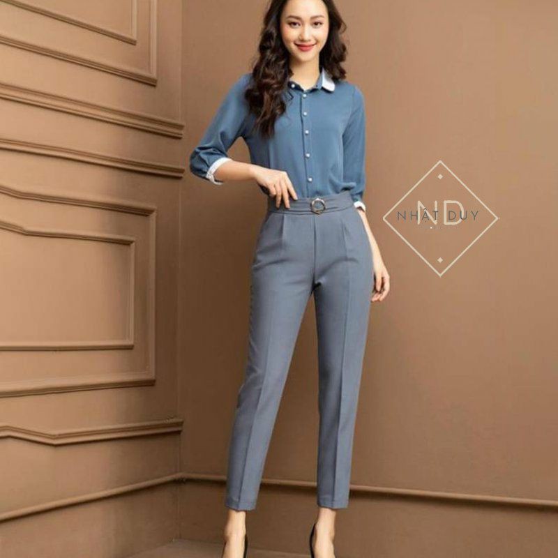 Quần tây nữ công sở lưng cao khóa sườn - Chất vải tuyết mưa mềm mịn - Phối đai cực xinh - 2 Màu Đen và Xám | BigBuy360 - bigbuy360.vn