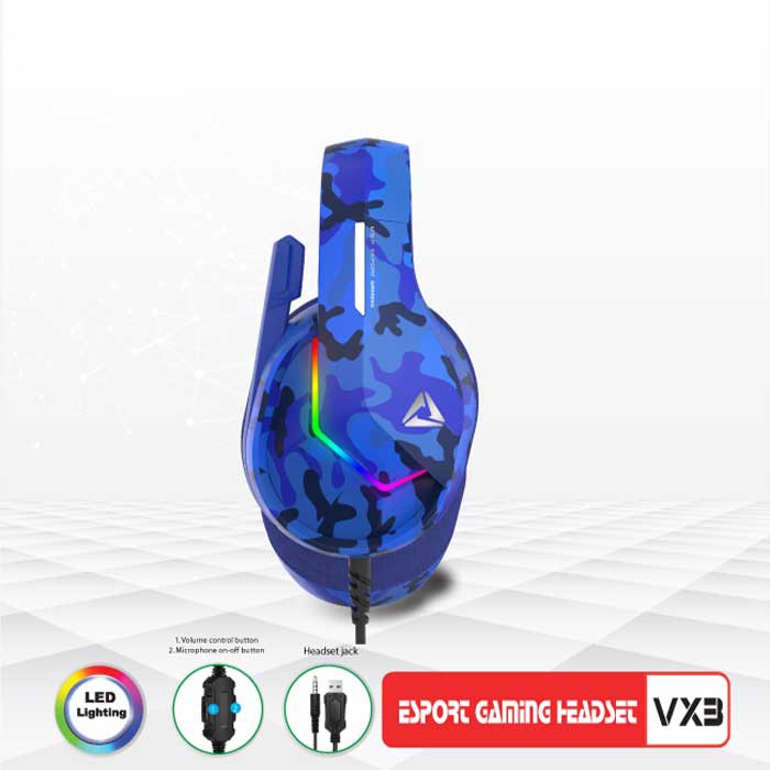 Tai nghe gaming VSP esport VX3 led RGB tích hợp jack 3.5mm có mic và phone (Xanh)