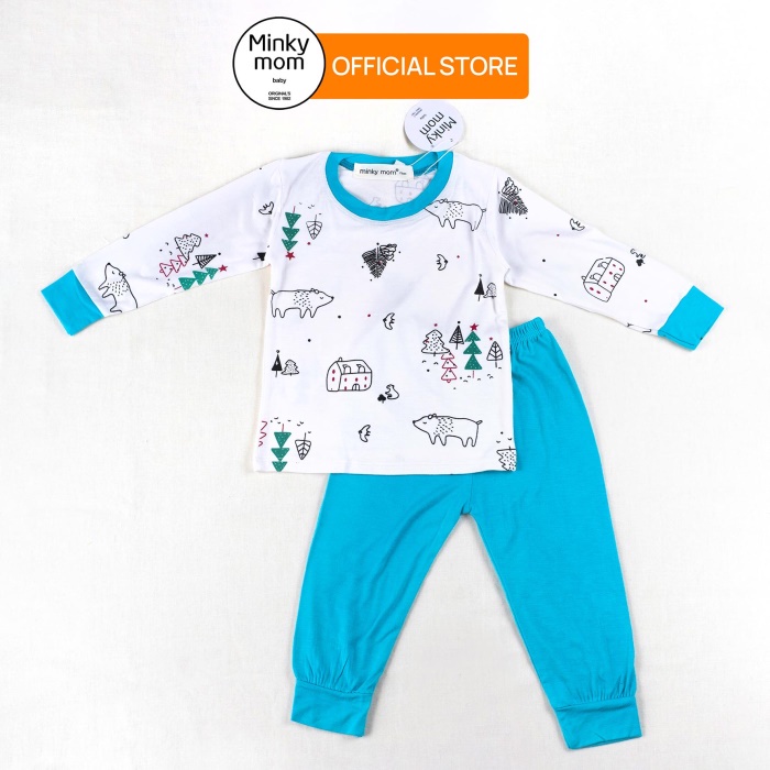 Bộ dài tay Minky mom chất thun lạnh, quần áo trẻ em phối màu cho bé trai bé gái-X68