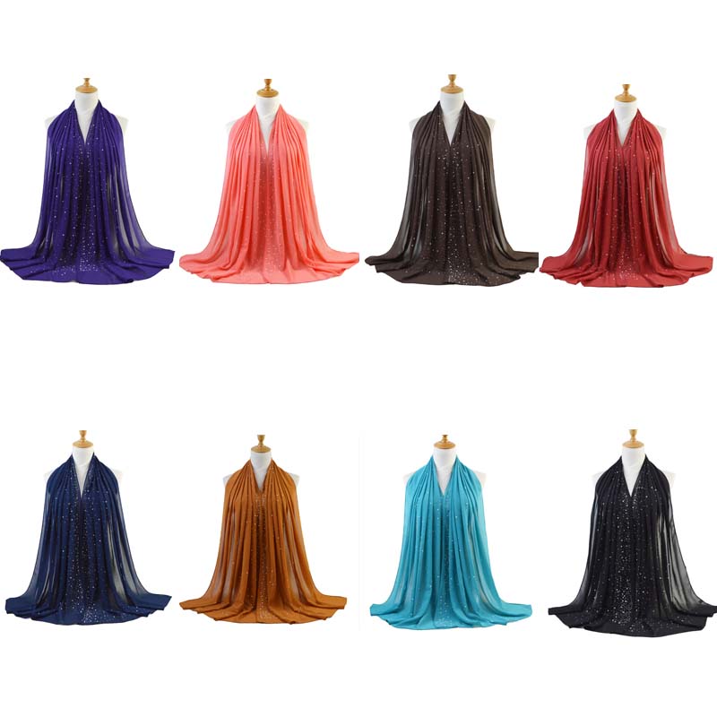 Khăn Trùm Đầu Chiffon Đính Đá Và Ngọc Trai Nhân Tạo Màu Sắc Nhã Nhặn Thanh Lịch Dành Cho Phụ Nữ Hồi Giáo