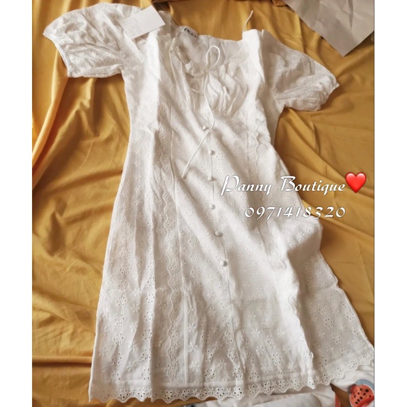 Đầm thô trắng thêu hoa dập nổi nhún bèo, style ulzzang Hàn Quốc 🌻 Panny Boutique 🌻