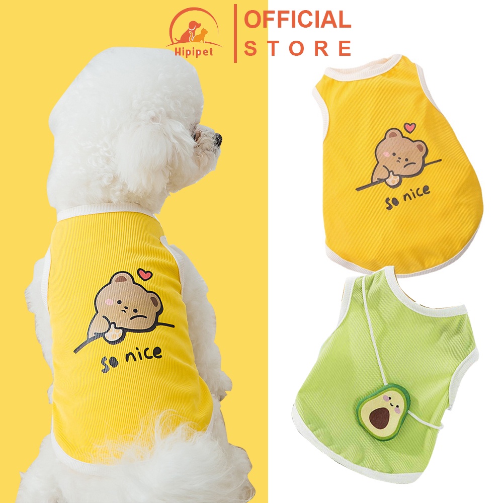 Áo cho chó poodle mùa hè Hipipet vải lụa băng mát lạnh màu vàng in hình teddy so nice