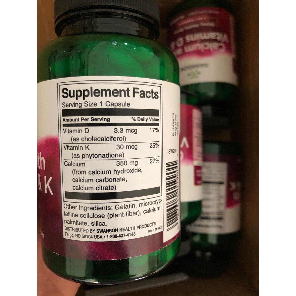 Giúp tăng chiều cao & phòng loãng xương Swanson Calcium with Vitamins D & K