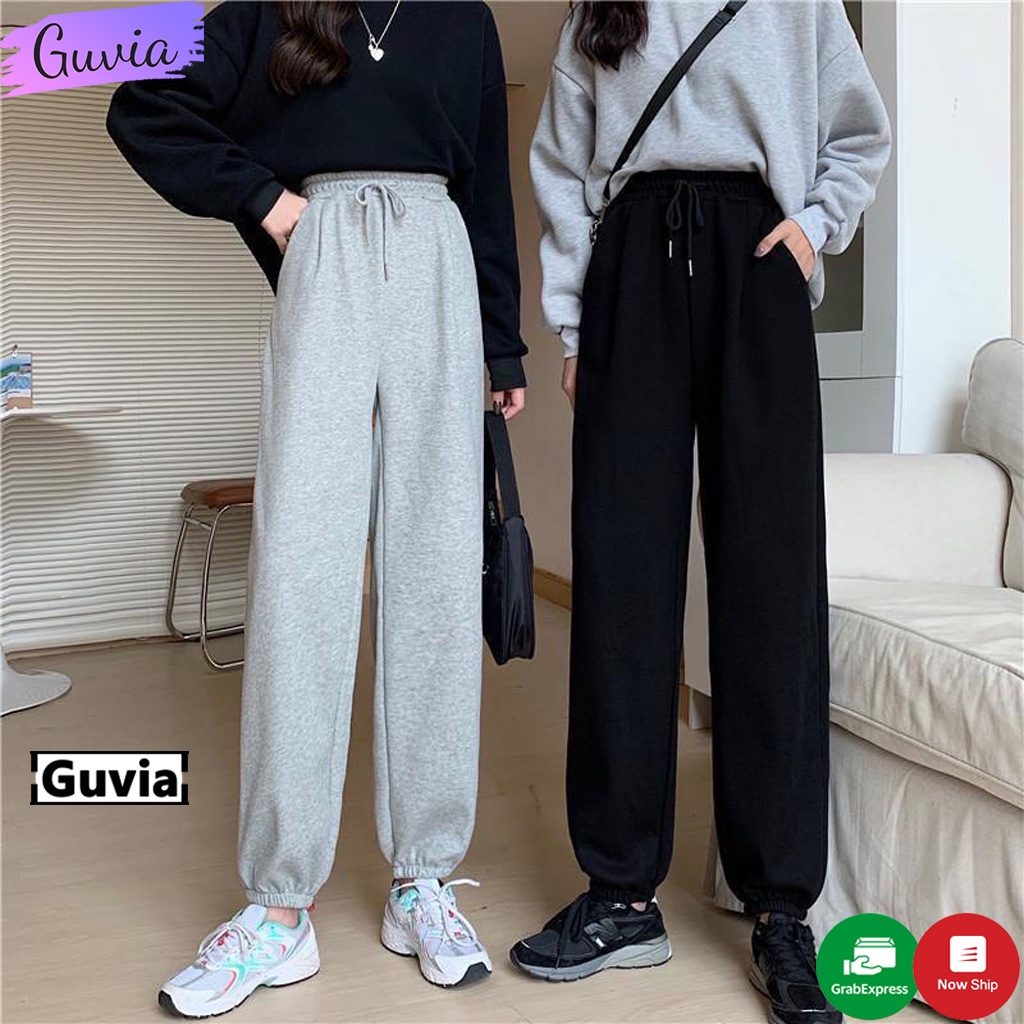 Quần nỉ jogger nữ trơn BASIC quần nỉ DA CÁ ống bom unisex 2 màu siêu hot GUVIA | WebRaoVat - webraovat.net.vn