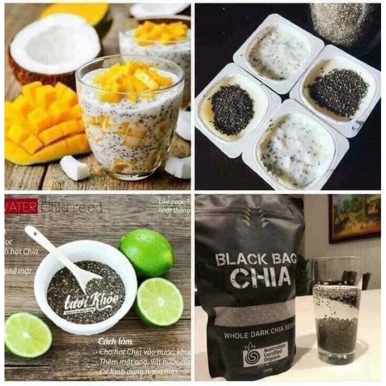 Hạt Chia Úc Organic Black Whole Chia Seed Túi 500g-Hạt Chia Đen Hữu Cơ Giàu Omega 3-Tốt Cho Sức Khoẻ