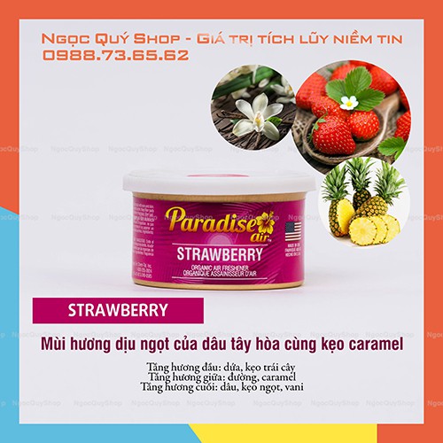 13[Nhập khẩu Mỹ] Sáp thơm ô tô Paradise Air Freshener hương STRAWBERRY (mùi thơm của dâu tây cùng kẹo caramen và vani)