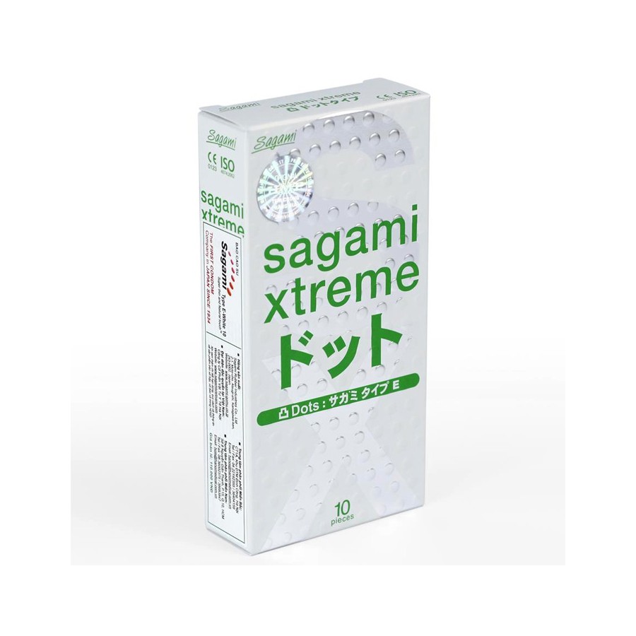 Bao cao su gân gai, màu xanh, không mùi, siêu mỏng Sagami Xtreme White Hộp 10 cái