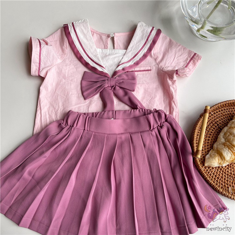 Bộ Áo Ngắn Tay + Chân Váy Xinh Xắn Theo Phong Cách Hàn Quốc Dành Cho Bé Gái