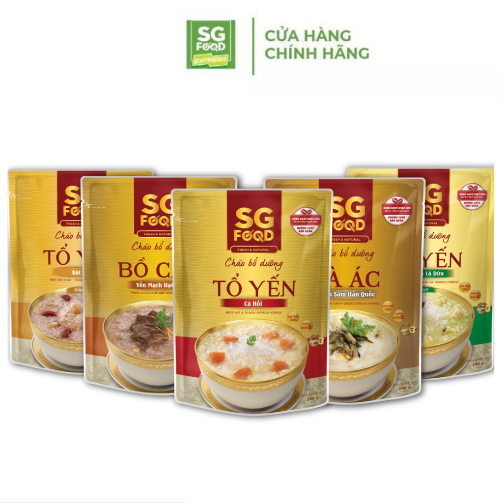 Combo 5 Cháo Bổ Dưỡng Sài Gòn Food 240g Tổ Yến Cá Hồi, Tổ Yến Hạt Sen, Tổ