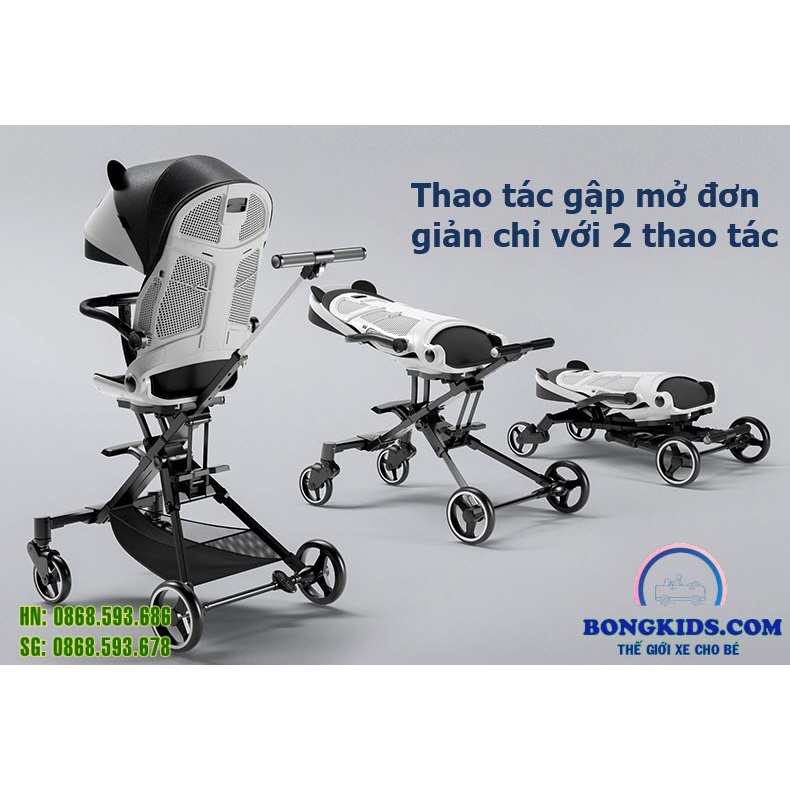 Xe đẩy gập gọn cao cấp Playkids X6-3, đẩy 2 chiều 3 tư thế ngồi, ngả, nằm cho bé từ sơ sinh - 6 tuổi, dáng xe cao