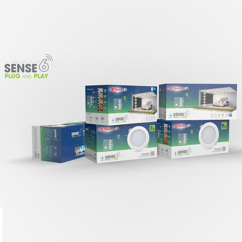 BÃO SALE {Hàng chính hãng} #COMBO Đèn Rạng Đông DOWNLIGHT SENSE AT16.RM 90/7W.C6 (6 đèn + điều khiển)