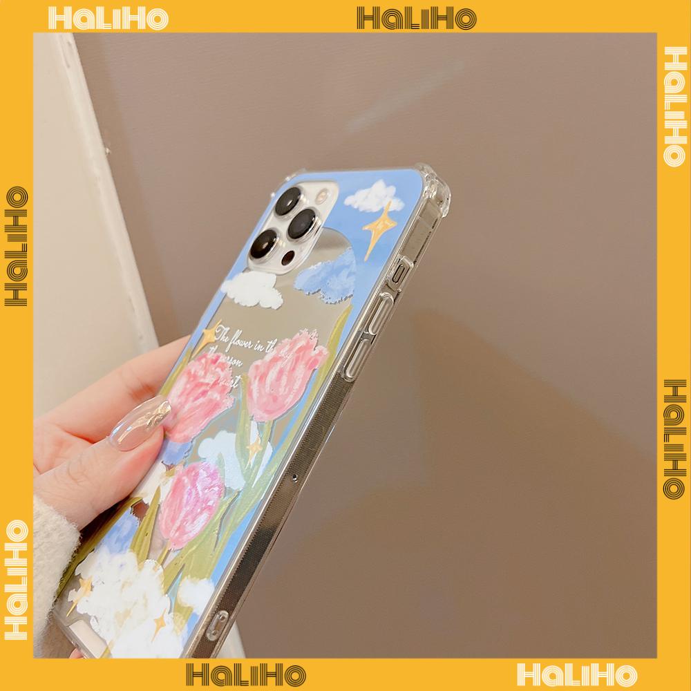iPhone Case Acrylic HD Mirror Laser Airbag Shockproof Protection Camera Cute Oil Painting Pink Flowers Compatible For iPhone 11 iPhone 13 Pro Max iPhone 12 Pro Max iPhone 7 Plus xr
