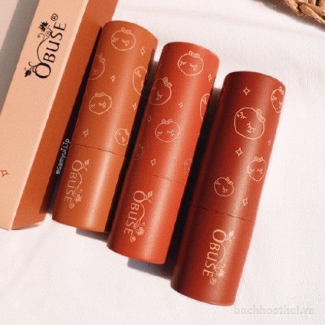 Bộ 3 Soņ sáp lì Obuse Peachy Lip Matte &amp; Silky Thái Lan