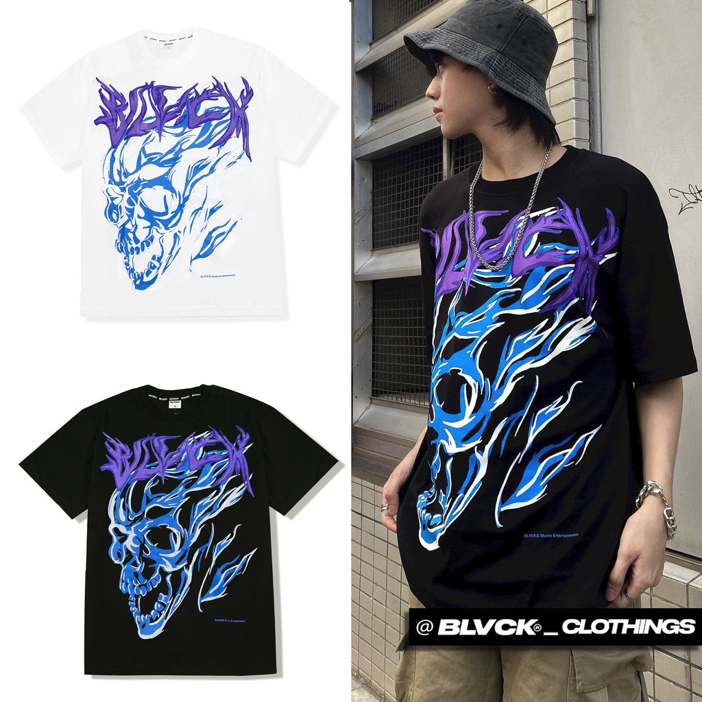 Áo thun BLVCK Flame skull - 2 màu (Trắng, đen)
