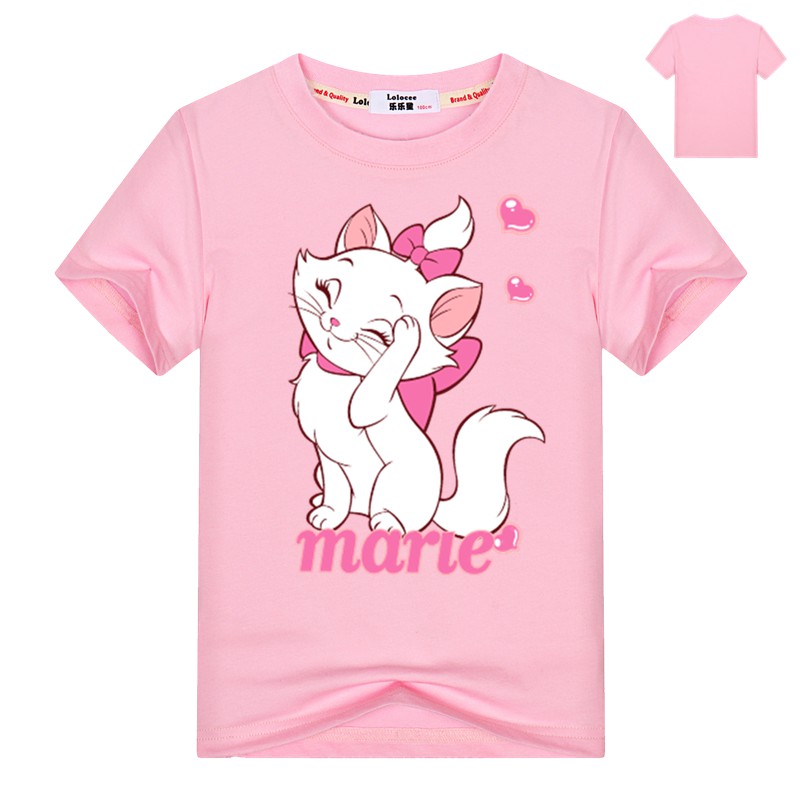 Áo thun in hình mèo Kitty tay ngắn vải cotton 100% thời trang mùa hè dành cho bé gái