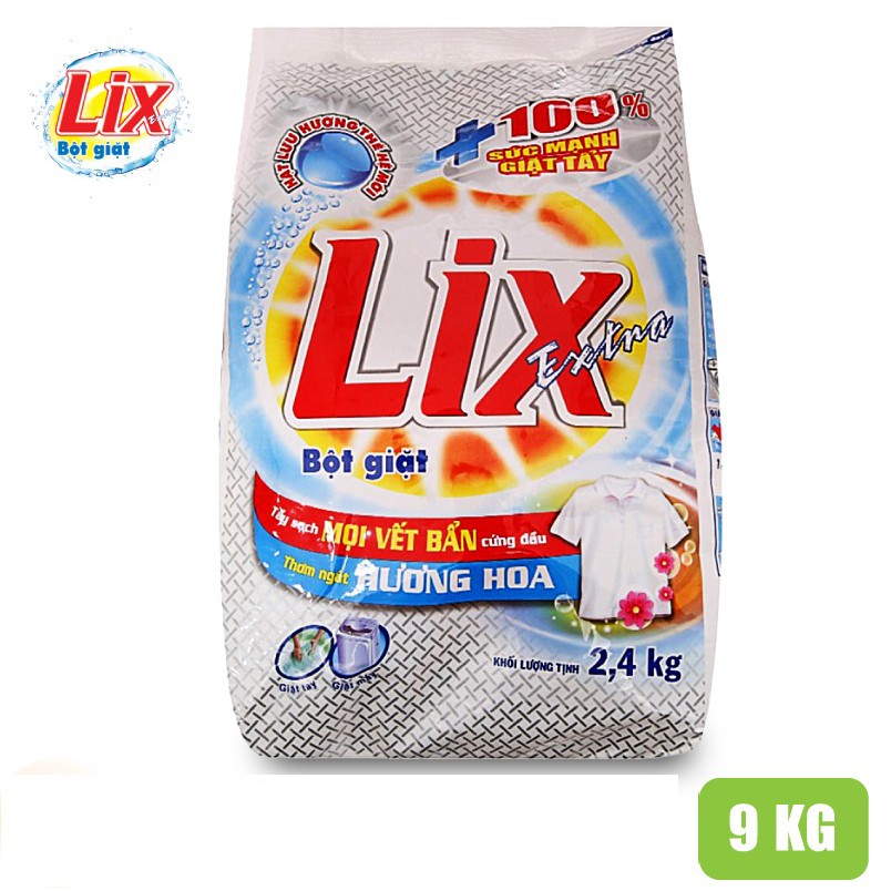 Bột Giặt LIX Extra Hương Hoa 9Kg EB010 - Tẩy Sạch Vết Bẩn Cực Mạnh