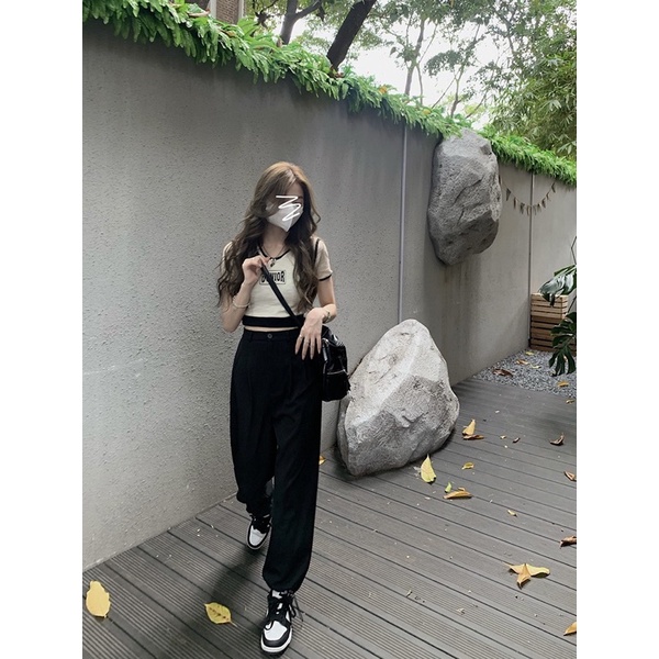 Quần jogger cạp cúc , quần suông rút dây gấu