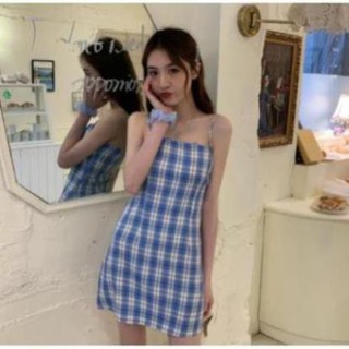 Đầm 2 dây - Freeship - Đầm 2 dây kẻ caro nơ lưng tôn dáng, điều chỉnh được dây