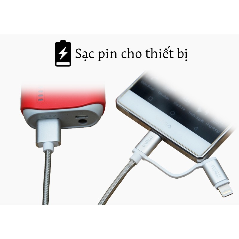 Dây cáp 2 in 1 Lightning và Micro USB 1 m eValu LTD-01