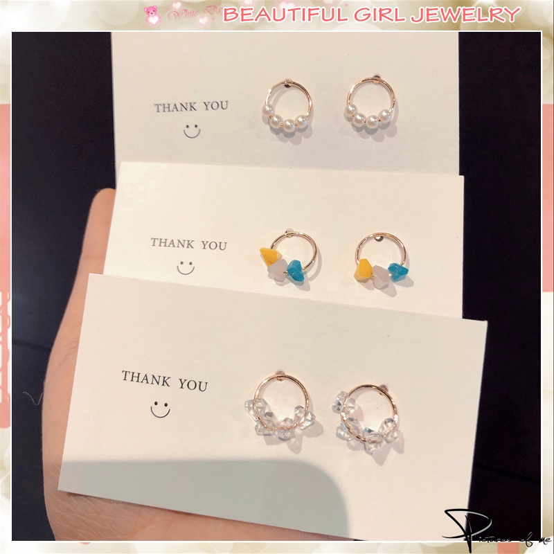 Đôi bông tai dáng tròn xỏ pha lê nhiều màu/ngọc trai nhân tạo thời trang cho nữ