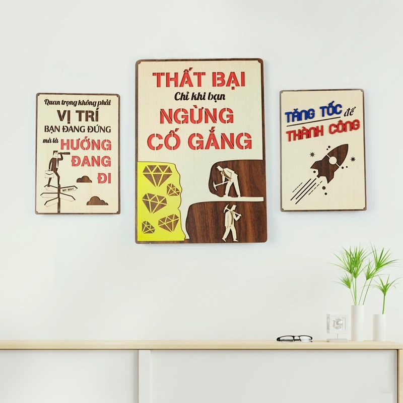 Bảng gỗ khẩu hiệu decor trang trí văn phòng, công ty, phòng làm việc tạo động lực và làm quà tặng