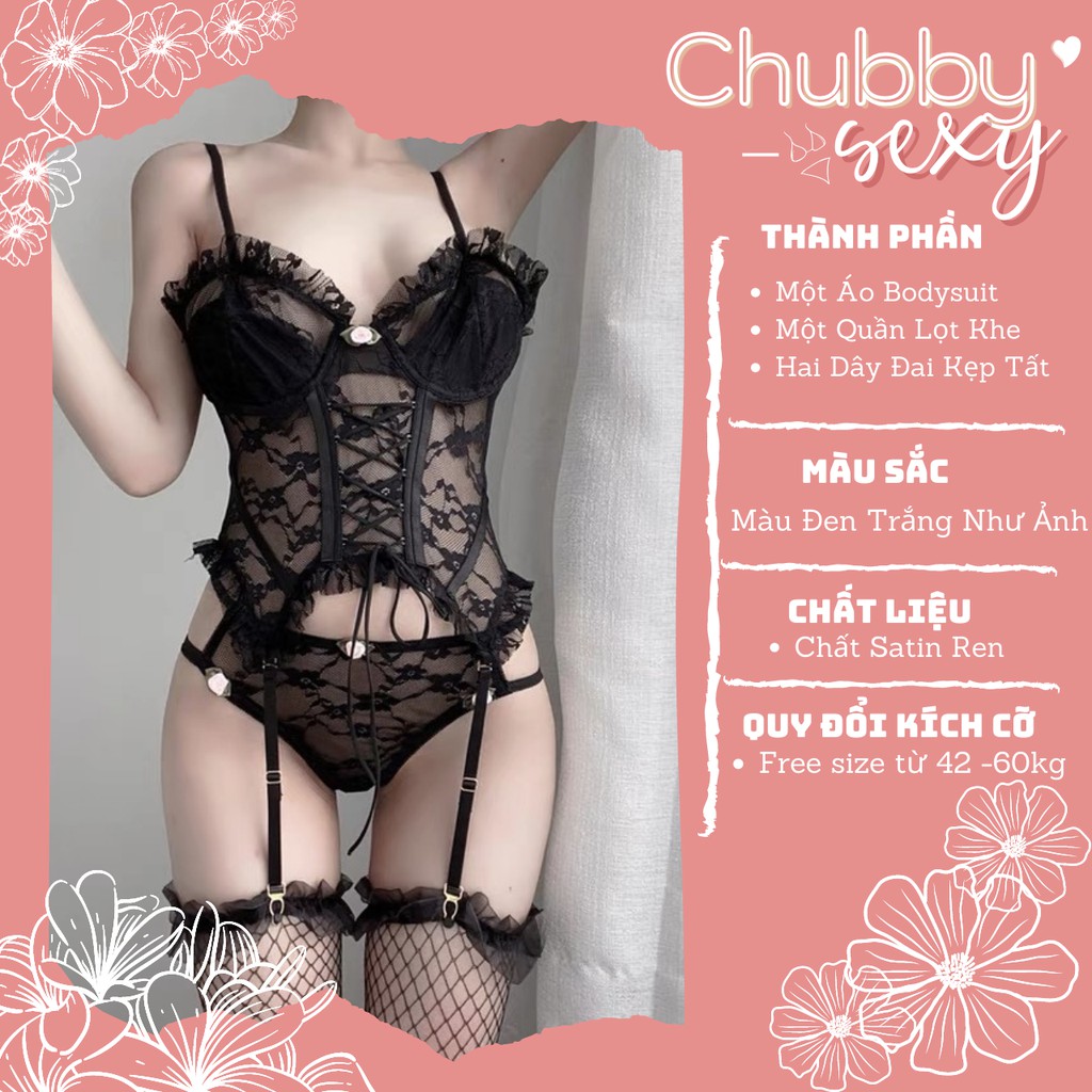 Bodysuit Corset 2 Mảnh Sexy Lady - Set Corset Vải Ren Cao Cấp Đan Dây Chỉnh Eo Siêu Tôn Dáng - BDS06 - Chubby.Sexy