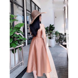 SẴN🔥Váy lụa 2 dây cổ đổ phi, Taftar hàn cao cấp