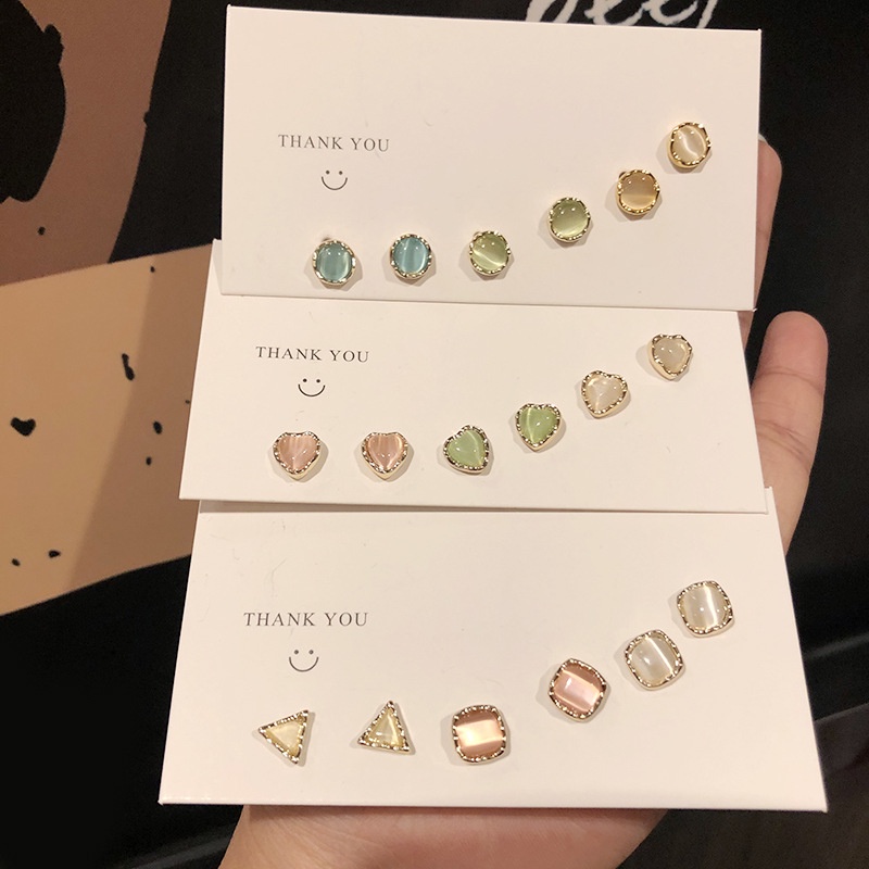 Ahellogirl Bông tai bạc 925 hình mèo/ trái tim thời trang Nhật Bản/ Hàn Quốc đơn giản