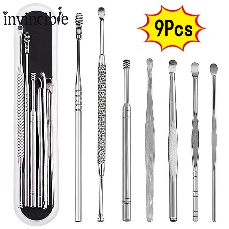 9Pcs/set Stainless Steel Ear Cleaner Spoon Care Ear Clean Tool/ practical  Ear Wax Remover Pickers