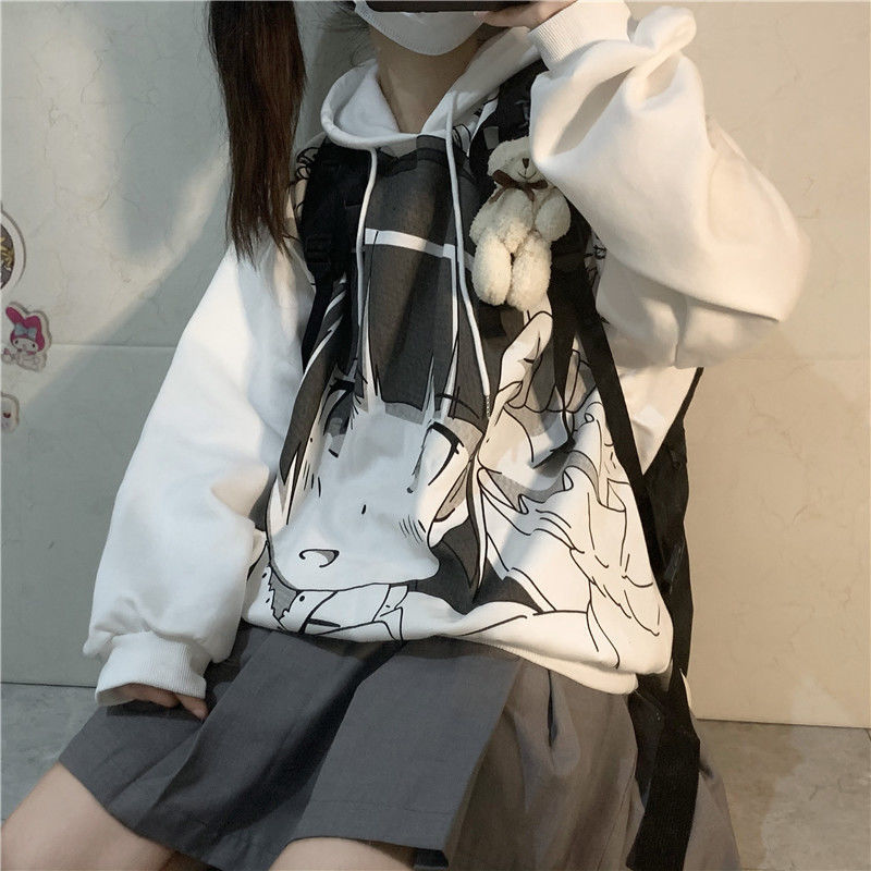 Áo Hoodie Tay Dài Dáng Rộng In Hình Truyện Tranh Cá Tính Phong Cách Hàn Quốc