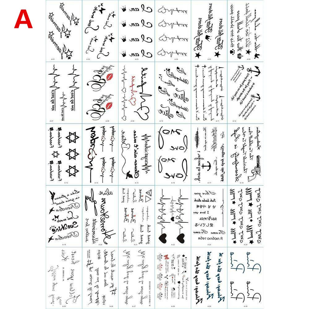 Set 30 hình xăm dán chữ không thấm nước phong cách Hàn Quốc