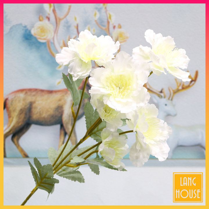 Hoa Giả Lụa - HOA MẪU ĐƠN TUYẾT LOẠI 1 - 1 Cành 6 Bông