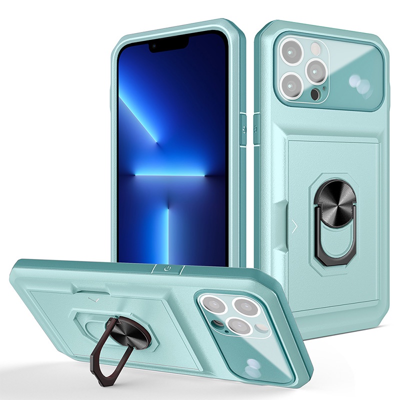 iPhone 13 Pro Max Case Card Holder Camera Protector Hard Case For iPhone 13 13 Pro iPhone 12 12 Pro Max iPhone 11 Pro Max iPhone 7 Plus 8 Plus Car Magnetic Finger Ring Holder Shockproof Phone Cover