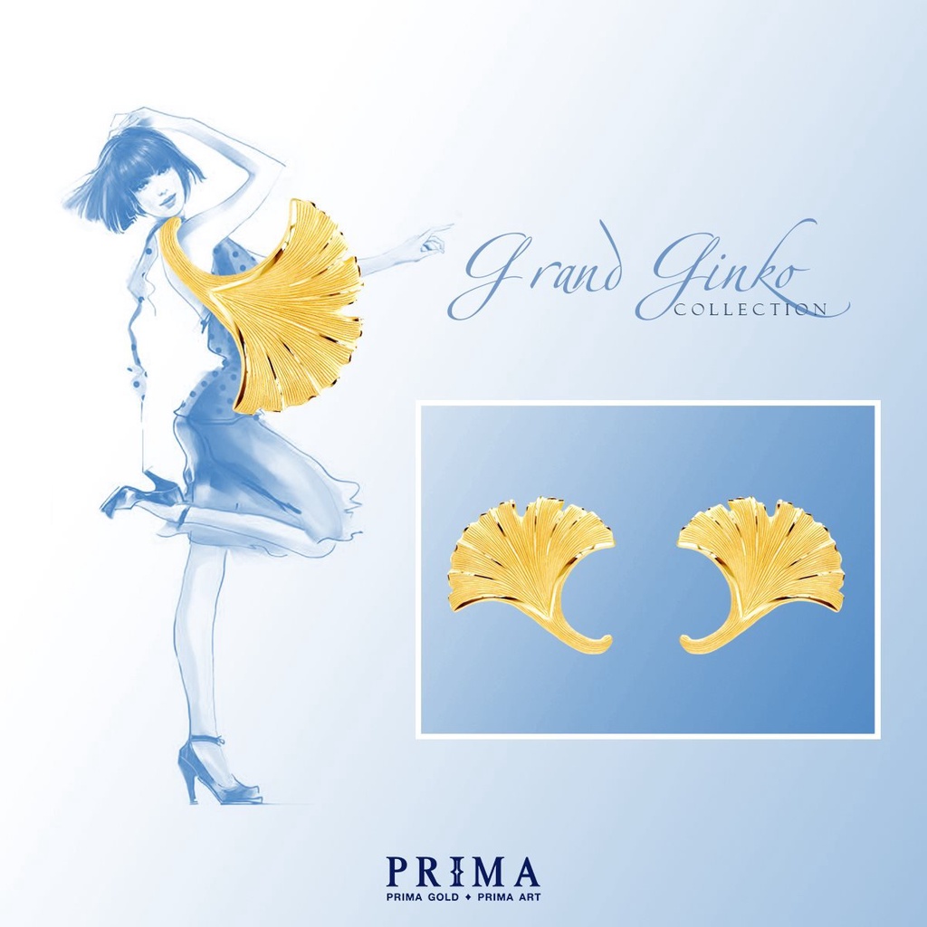 PRIMA Bông tai Vàng 24K - BST Grand Gingko - Hình Lá Ginko - 111E3976