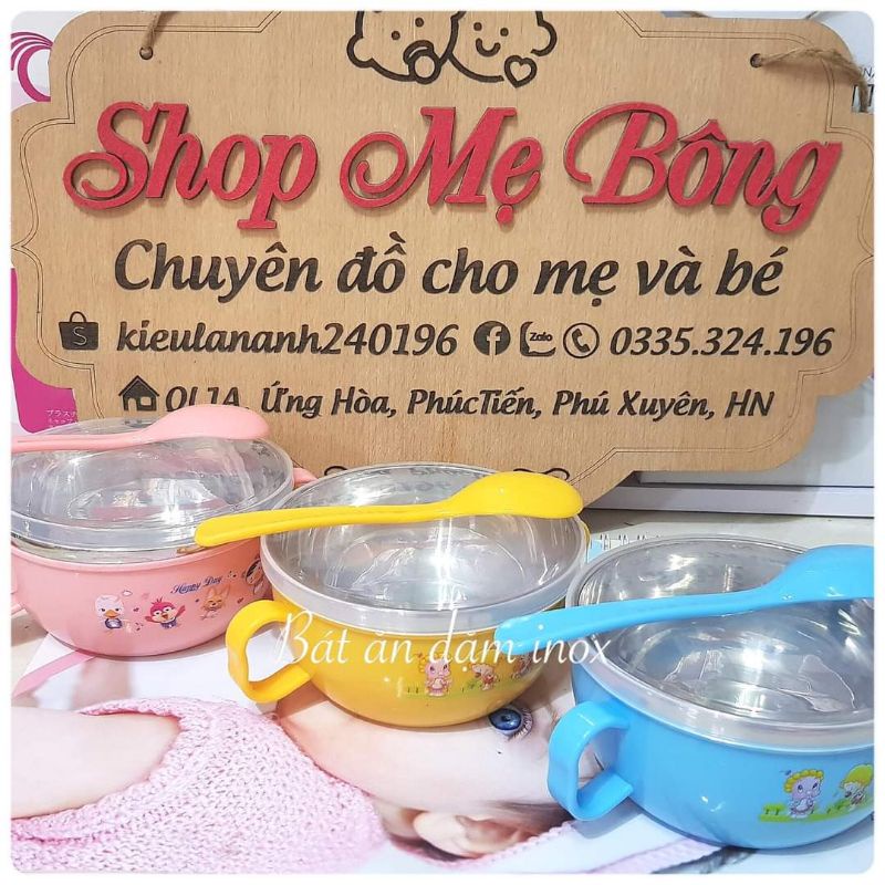 Bát ăn dặm inox có nắp đậy kèm thìa