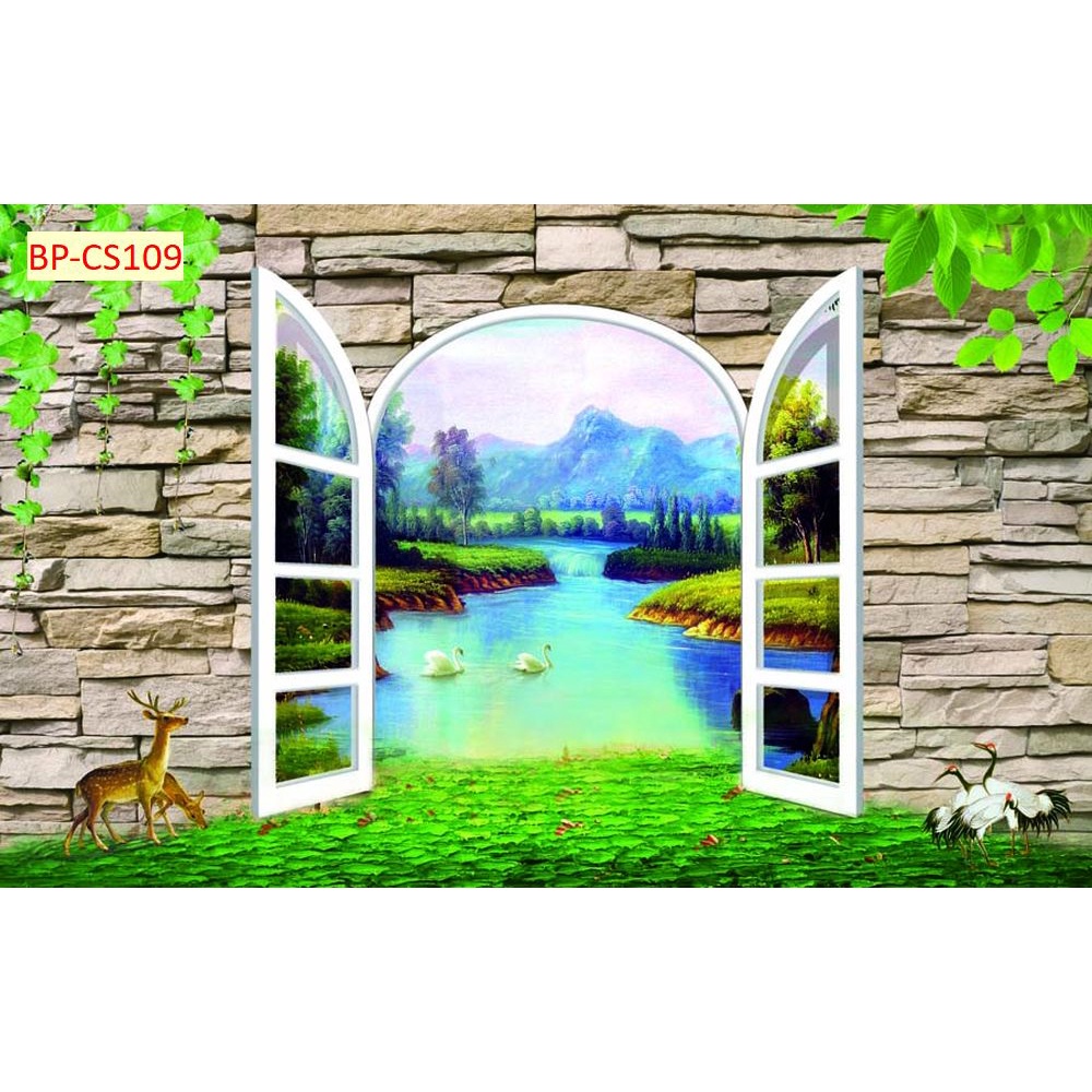 Tranh dán tường 3D khung cửa sổ tươi trẻ, tạo cảm giác thoải mái dễ chịu, thư thái